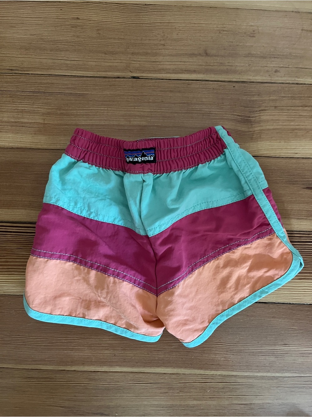 Patagonia Colorblock Baby Board Shorts - Aqua, Magenta & Peach 12-18 Months